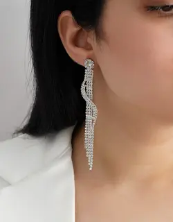 گوشواره زنانه مجلسی فول نگین نقره ای کد RS-720