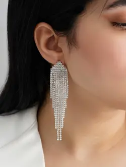 گوشواره زنانه مجلسی فول نگین نقره ای کد RS-718