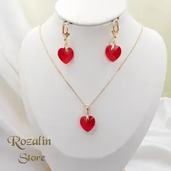نیم ست زنانه ژوپینگ نگین سواروسکی مدل قلب رنگی