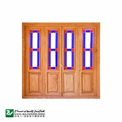 پنجره شیشه رنگی اُرُسی چوبی سنتی صنایع چوب ساج مدل W203 | پنجره ارسی گره چینی مشبک