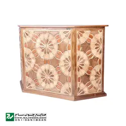 میز کانتر و پیشخوان صنایع چوب ساج مدل 317 | میز تریبون نمایشگاهی چوبی سنتی گره چینی