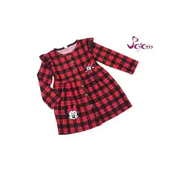 پیراهن پشمی دخترانه طرح چهارخانه میکی موس