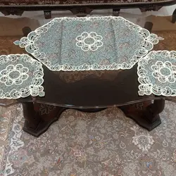 رومیزی ترمه بیضی سه تکه قیطون دوزی آستر دار سایز 40 در 85