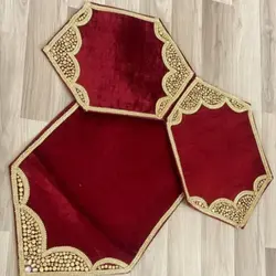 رومیزی مخمل سوییسی سنگ دوزی شده کار دست سه تکه