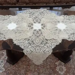 رومیزی مربع دانتل مخمل ترک سه تکه مدل قلبی جدید لمه دار