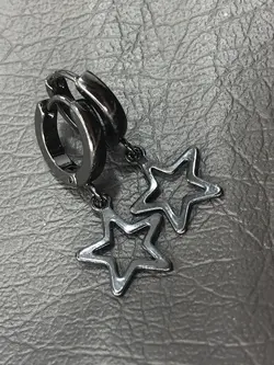 گوشواره حلقه ای مشکی طرح ستاره تو خالی