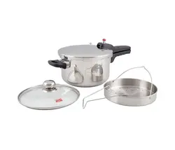 زودپز پارس استیل 4.5 لیتر با درب پیرکس و صافی بخارپز