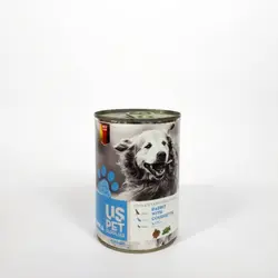 كنسرو Us Pet مخصوص سگ بالغ با طعم گوشت خرگوش و كدو 400 گرمي