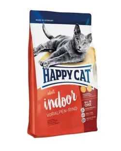 غذای خشک گربه بالغ مدل indoor هپی کت با طعم گوشت گاو