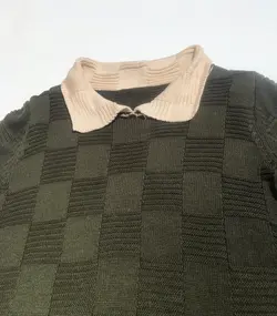 بلوز بافت یقه دار طرح مربع برجسته