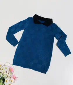 بلوز بافت یقه دار طرح مربع برجسته