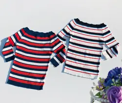 بلوز بافت یقه گرد،آستین 3 ربع ، 2 رنگ (سفید / قرمز)