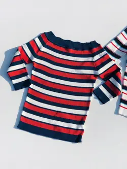 بلوز بافت یقه گرد،آستین 3 ربع ، 2 رنگ (سفید / قرمز)