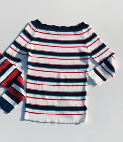 بلوز بافت یقه گرد،آستین 3 ربع ، 2 رنگ (سفید / قرمز)