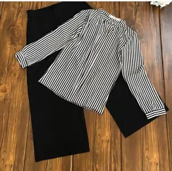 ست شومیز شلوارکرپ سفید مشکی راه راه