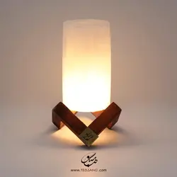 آباژور سنگ نمک طرح استوانه پایه چوبی