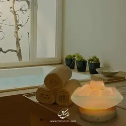 آباژور سنگ نمک طرح کاسه مربع پایه سنگی