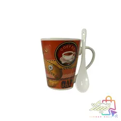 ماگ قاشق دار سرامیکی طرح Coffee