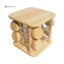 ست ادویه ایستاده گردان 8 تایی مربع چوبی لونا وود