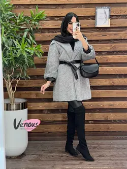 پالتو طرحدار سرآستین چرم کد 2037 شیک و خاص در مجموعه ونوس مد