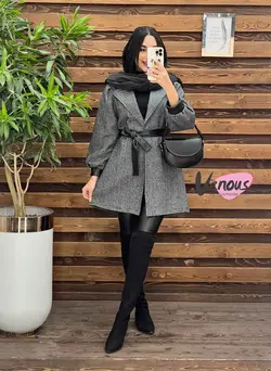 پالتو طرحدار سرآستین چرم کد 2037 شیک و خاص در مجموعه ونوس مد