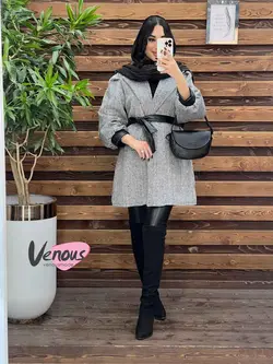 پالتو طرحدار سرآستین چرم کد 2037 شیک و خاص در مجموعه ونوس مد