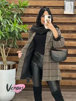 پالتو طرحدار سرآستین چرم کد 2037 شیک و خاص در مجموعه ونوس مد