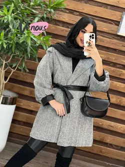 پالتو طرحدار سرآستین چرم کد 2037 شیک و خاص در مجموعه ونوس مد