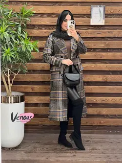 خرید اینترنتی پالتو چهارخونه بلند شش دکمه کد 2041 ونوس مد