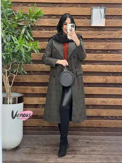 خرید اینترنتی پالتو چهارخونه بلند شش دکمه کد 2041 ونوس مد