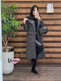 خرید اینترنتی پالتو چهارخونه بلند شش دکمه کد 2041 ونوس مد