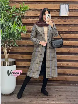 خرید اینترنتی پالتو چهارخونه بلند شش دکمه کد 2041 ونوس مد