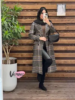 خرید اینترنتی پالتو چهارخونه بلند شش دکمه کد 2041 ونوس مد