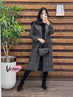 خرید اینترنتی پالتو چهارخونه بلند شش دکمه کد 2041 ونوس مد