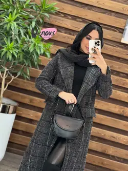 خرید اینترنتی پالتو چهارخونه بلند شش دکمه کد 2041 ونوس مد