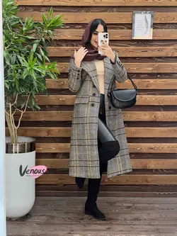 خرید اینترنتی پالتو چهارخونه بلند شش دکمه کد 2041 ونوس مد