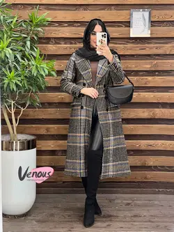 خرید اینترنتی پالتو چهارخونه بلند شش دکمه کد 2041 ونوس مد