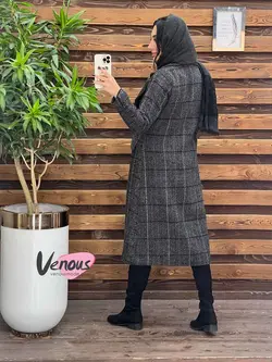 خرید اینترنتی پالتو چهارخونه بلند شش دکمه کد 2041 ونوس مد