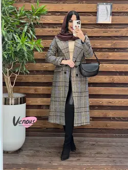 خرید اینترنتی پالتو چهارخونه بلند شش دکمه کد 2041 ونوس مد