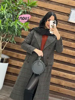 خرید اینترنتی پالتو چهارخونه بلند شش دکمه کد 2041 ونوس مد