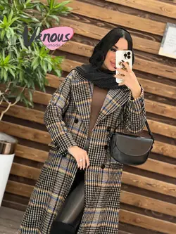 خرید اینترنتی پالتو چهارخونه بلند شش دکمه کد 2041 ونوس مد