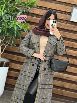 خرید اینترنتی پالتو چهارخونه بلند شش دکمه کد 2041 ونوس مد