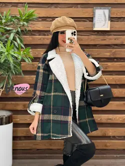 پالتو چهارخونه یقه خز کد 2064 شیک و خاص در مجموعه ونوس مد