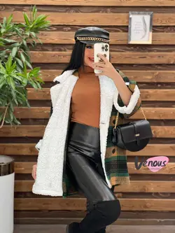 پالتو چهارخونه یقه خز کد 2064 شیک و خاص در مجموعه ونوس مد