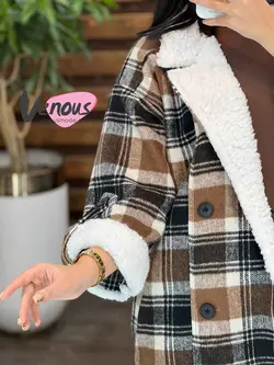 پالتو چهارخونه یقه خز کد 2064 شیک و خاص در مجموعه ونوس مد