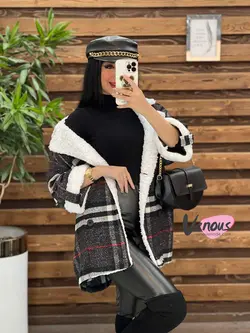 پالتو چهارخونه یقه خز کد 2064 شیک و خاص در مجموعه ونوس مد