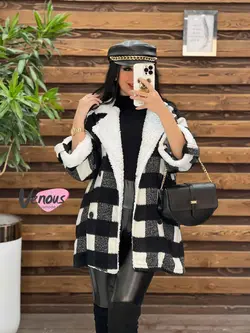 پالتو چهارخونه یقه خز کد 2064 شیک و خاص در مجموعه ونوس مد