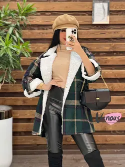 پالتو چهارخونه یقه خز کد 2064 شیک و خاص در مجموعه ونوس مد