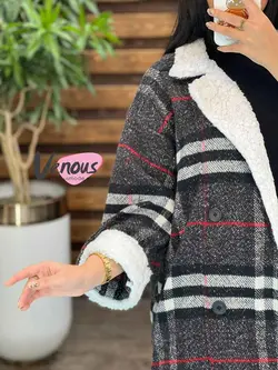 پالتو چهارخونه یقه خز کد 2064 شیک و خاص در مجموعه ونوس مد