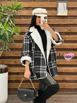 پالتو چهارخونه یقه خز کد 2064 شیک و خاص در مجموعه ونوس مد